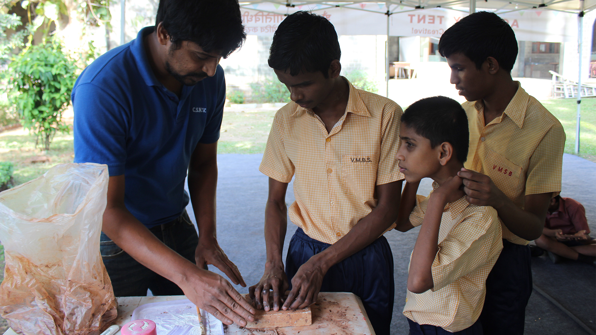 Visually impaired students in a workshop at CSMVS